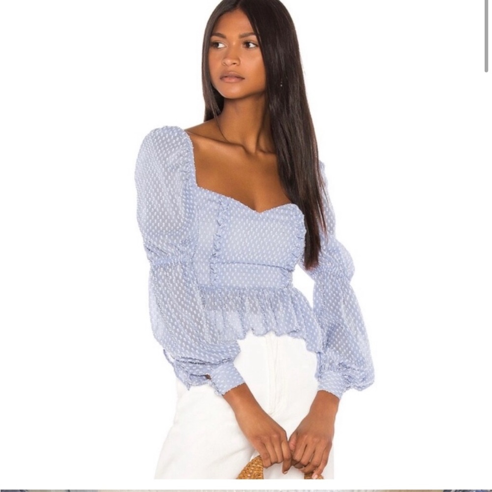 Song of Style Blue Off the Shoulder Puff Sleeve Blouse
